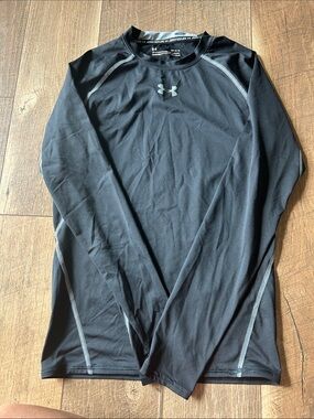 Under Armour Boy’s Black Long-Sleeve Compression Top with Gray Stitching